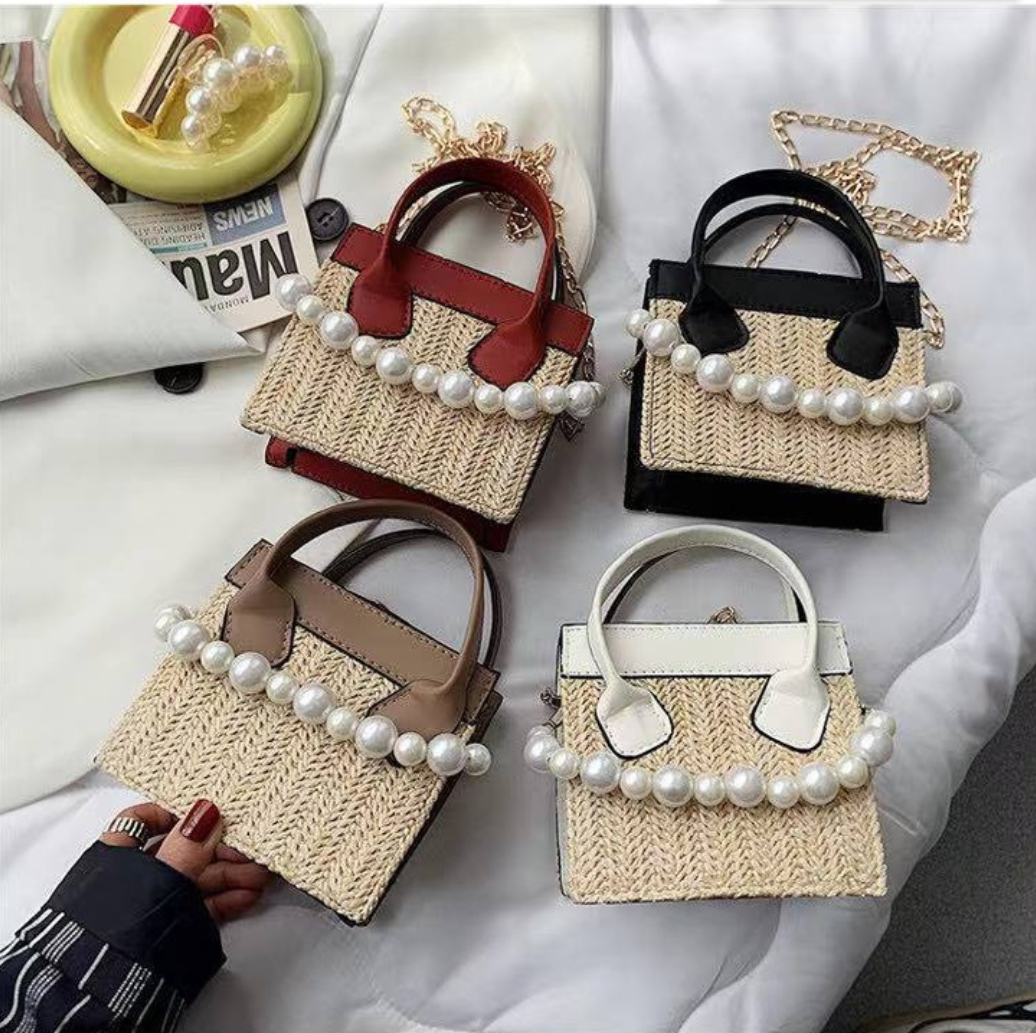 Straw bag with Pearl Strap - Kulit Apparel LLC