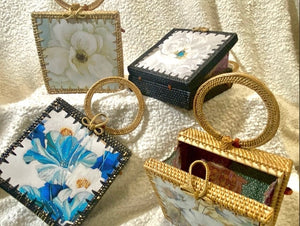 Square Handbag with Blue and White Flowers - KULIT "be persistent!"