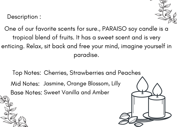 Paraiso 8oz Soy Wax Scented Candle - Kulit Apparel LLC