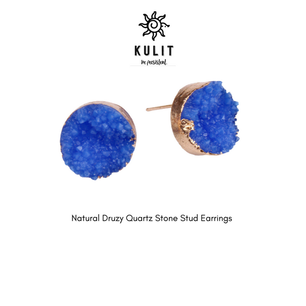 Druzy Quartz Stone Stud Earrings - Kulit Apparel LLC