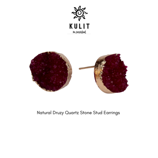 Druzy Quartz Stone Stud Earrings - Kulit Apparel LLC