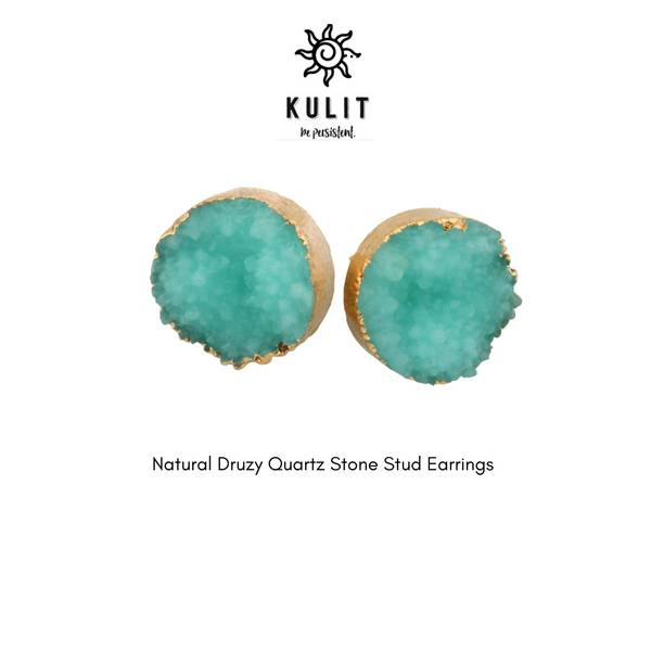 Druzy Quartz Stone Stud Earrings - Kulit Apparel LLC