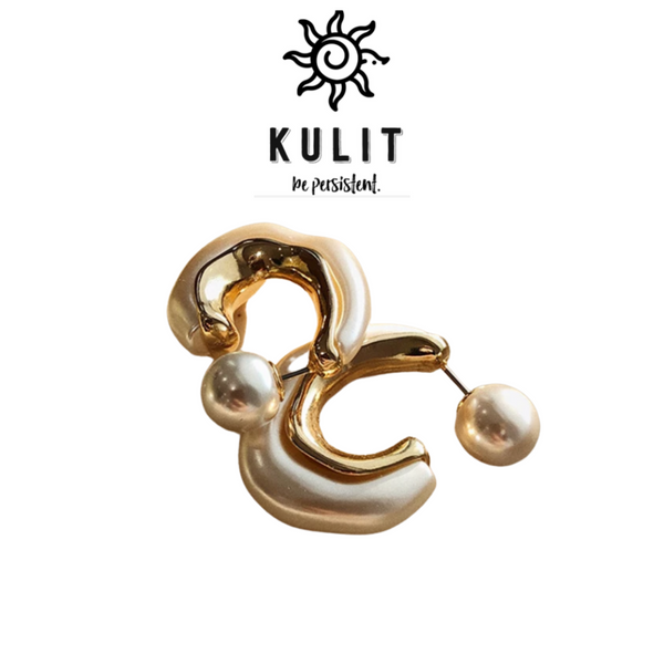 C Style Gold Pearl Drop Earrings - Kulit Apparel LLC