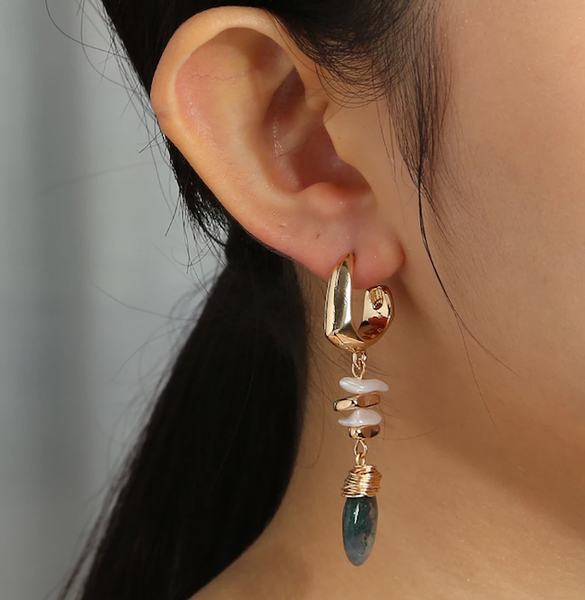 Pearl Dangling Earrings with Natural Agate Jade Gemstone - Kulit Apparel LLC